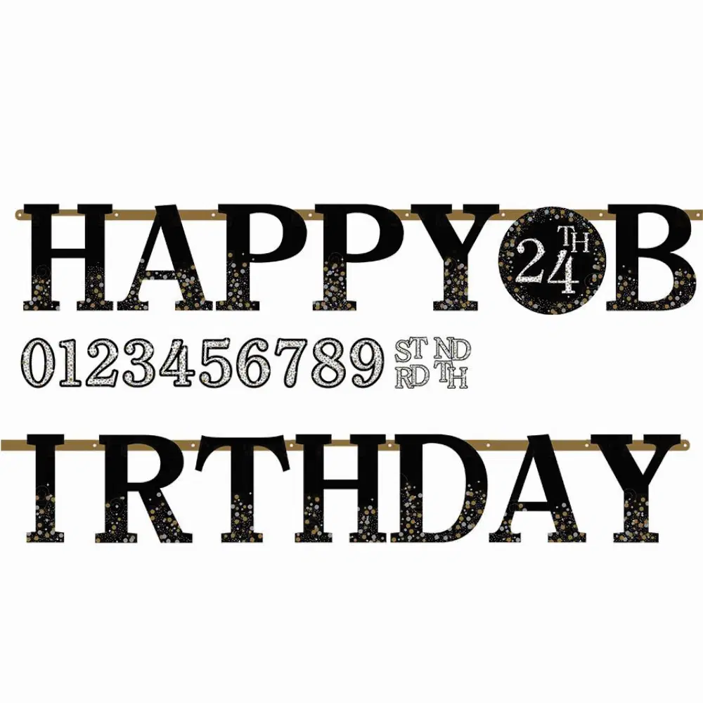 Altın Siyah Renk Dev Happy Birthday Harf Afiş ( Yaş Etiketli ) - Thumbnail