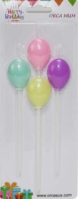 Balon Şekilli Mum Makaron Renk - 4 Adet