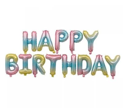 Balon Seti Holografik Renkli Happy Birthday