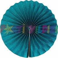 Parti Yıldızı - Deri Görünümlü 3 lü Yelpaze Turkuaz Renk 30cm