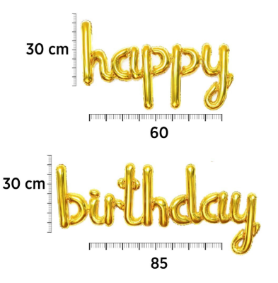 Altın Rengi El Yazısı Happy Birthday Balon Seti