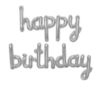 Gümüş Rengi El Yazısı Happy Birthday Balon Seti - Thumbnail