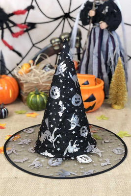 Halloween Aksesuar Cadı Şapkası Gümüş Varaklı