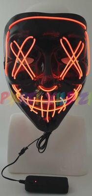 Halloween Aksesuar Maske Siyah Üzeri Turuncu Işıklı
