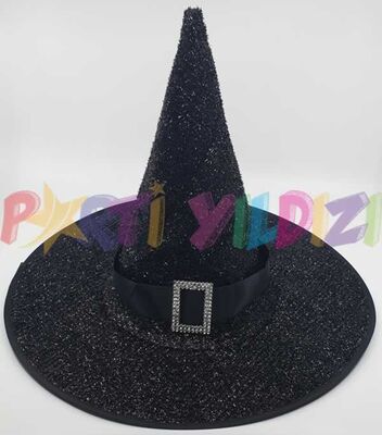 Halloween Akseuar Pırıltılı Tokalı Cadı Şapkası