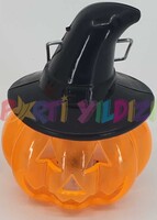 Halloween Dekor Süs Şapkalı Balkabağı Tealight Mum Büyük Boy - Thumbnail