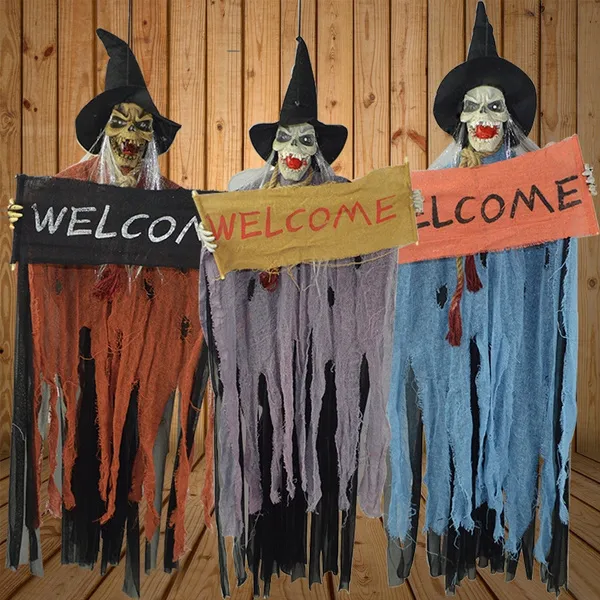 Parti Yıldızı - Halloween Dekor Süs Sesli ve Işıklı Welcome Tabelalı Korkuluk