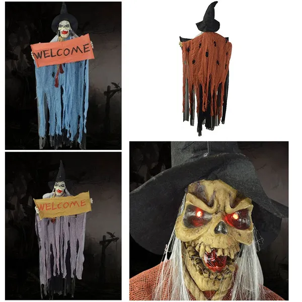 Halloween Dekor Süs Sesli ve Işıklı Welcome Tabelalı Korkuluk - Thumbnail