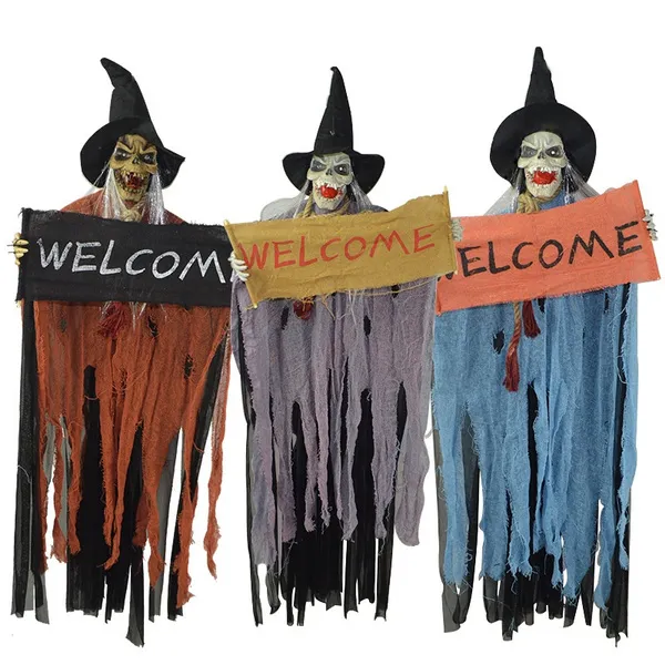 Halloween Dekor Süs Sesli ve Işıklı Welcome Tabelalı Korkuluk - Thumbnail