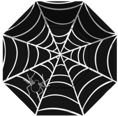 Halloween Örümcek Desenli Siyah Tabak 8 Adet