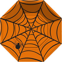 Parti Yıldızı - Halloween Örümcek Desenli Turuncu Tabak 23 cm