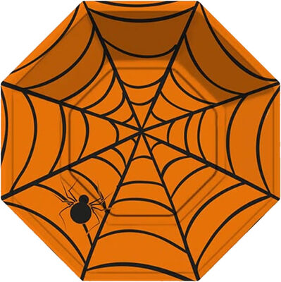 Halloween Örümcek Desenli Turuncu Tabak 23 cm