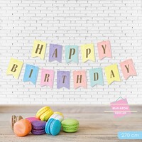 Parti Yıldızı - Happy Birthday Banner Altın Varaklı Makaron Büyük