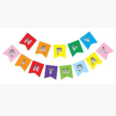 Happy Birthday Banner Renkli Üzeri Gümüş
