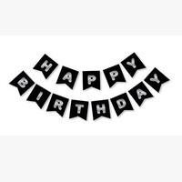 Parti Yıldızı - Happy Birthday Banner Siyah Üzeri Gümüş