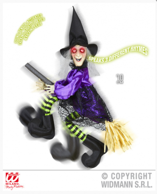 Halloween Dekor Süs Işıklı, Sesli ve Hareketli 70 cm Süpürgeli Cadı