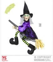 Halloween Dekor Süs Işıklı, Sesli ve Hareketli 70 cm Süpürgeli Cadı - Thumbnail