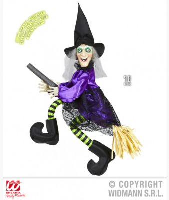 Halloween Dekor Süs Işıklı, Sesli ve Hareketli 70 cm Süpürgeli Cadı