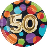 Parti Yıldızı - Işıltılı Balonlar 50 YAŞ Küçük Tabak 8 Adet