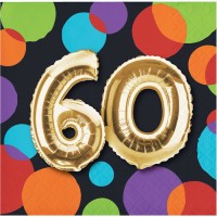 Parti Yıldızı - Işıltılı Balonlar 60 YAŞ 16 lı Küçük Peçete