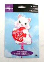 Jshape Kalp Tutan Beyaz Kedi Balon 33x50cm - Thumbnail