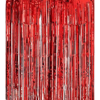 Metalize Püskül Kırmızı Renk Kapı Perdesi