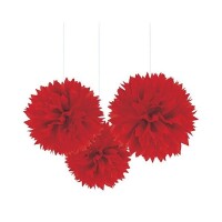 Kırmızı Renk Ponpon Çiçek 3 Adet - Thumbnail