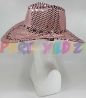 Parti Yıldızı - Pembe Payetli Kovboy Şapkası 