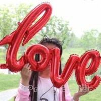Love El Yazısı Folyo Balon - Kırmızı Renk - Thumbnail
