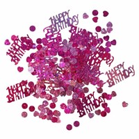 AMSCAN - Pembe Fuşya Renk Işıltılı Happy Birthday Masa Üzeri Konfeti