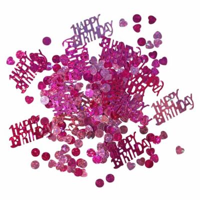 Pembe Fuşya Renk Işıltılı Happy Birthday Masa Üzeri Konfeti