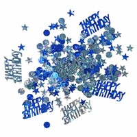AMSCAN - Mavi Gümüş Renk Işıltılı Happy Birthday Masa Üzeri Konfeti