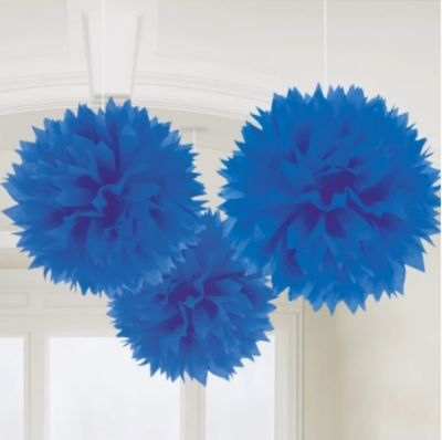 Mavi Renk Ponpon Çiçek 3 Adet