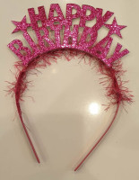 Parti Yıldızı - Metal Parti Tacı Happy Birthday Pembe Renk