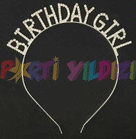 Parti Yıldızı - Metal Taç Taşlı Birthday Girl Gümüş