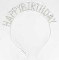 Parti Yıldızı - Metal Taç Taşlı Happy Birthday Gümüş