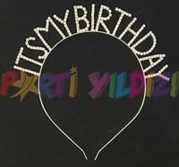 Parti Yıldızı - Metal Taç Taşlı Its My Birthday Gümüş