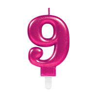 Parti Yıldızı - Mum - Fuşya 9 Rakamı Parlak
