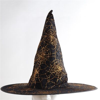 Örümcek Ağ Dekorlu Cadı Şapkası Altın Renk