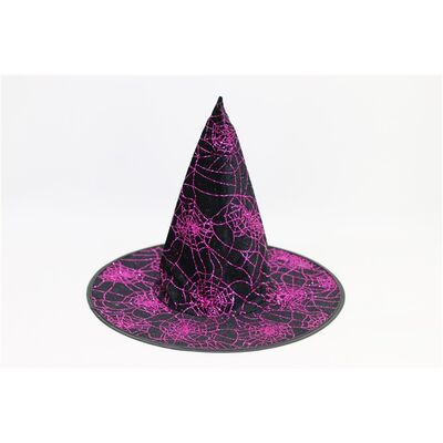 Örümcek Ağ Dekorlu Cadı Şapkası Mor Renk