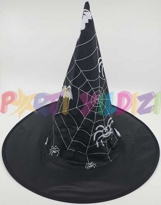 Örümcek Ağ Dekorlu Çocuk Cadı Şapkası Siyah