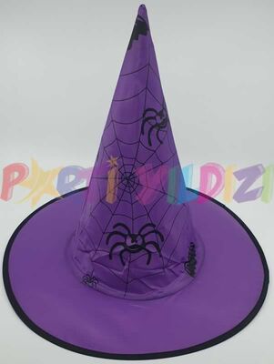 Örümcek Ağ Dekorlu Çocuk Cadı Şapkası Mor