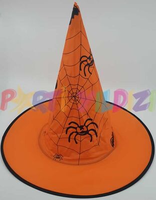 Örümcek Ağ Dekorlu Çocuk Cadı Şapkası Turuncu