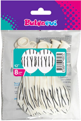 Paketli Baskılı Balon - Çepeçevre Zebra Baskılı Beyaz 12