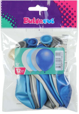 Paketli Latex Balon Metalik - Balon 12 Adet - Erkek Asorti    