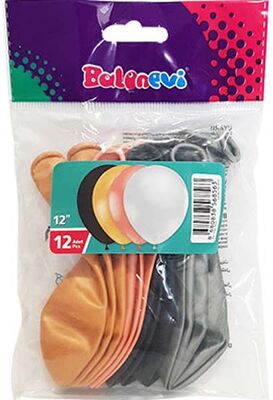 Paketli Latex Balon Metalik - Balon 12 Adet - Yetişkin Asorti    