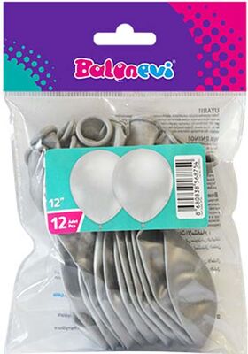 Paketli Latex Balon Metalik - Gümüş Balon 12 Adet 