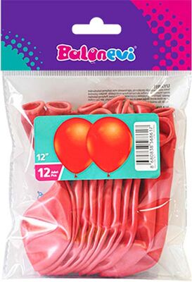 Paketli Latex Balon Metalik - Kırmızı Balon 12 Adet    