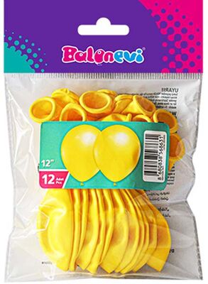 Paketli Latex Balon Metalik - Sarı Balon 12 Adet    