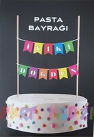Parti Yıldızı - Pasta Bayrağı Renkli Happy Birthday